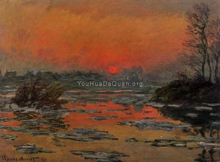 Sunset on the Seine in Winter - 克劳德·莫奈